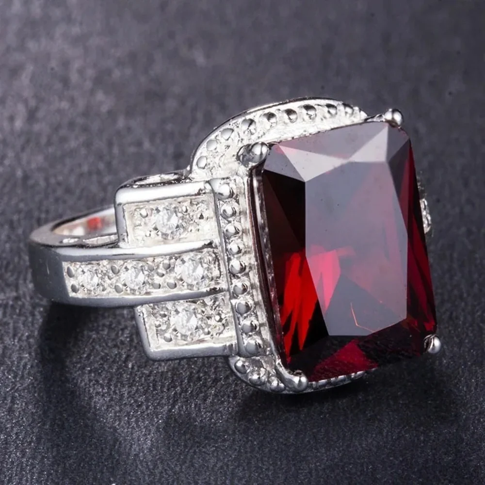 New 925 Silver Princes Cut Beautiful Ruby Ring